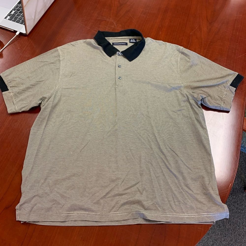 Hathaway Black & Tan Fine Stripe Golf Polo sz XL EUC